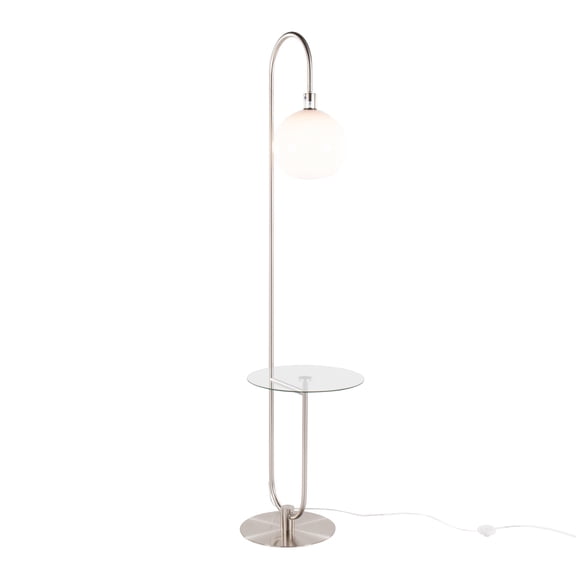 JUYG Trombone Nickel Floor Lamp, Clear Glass Shelf