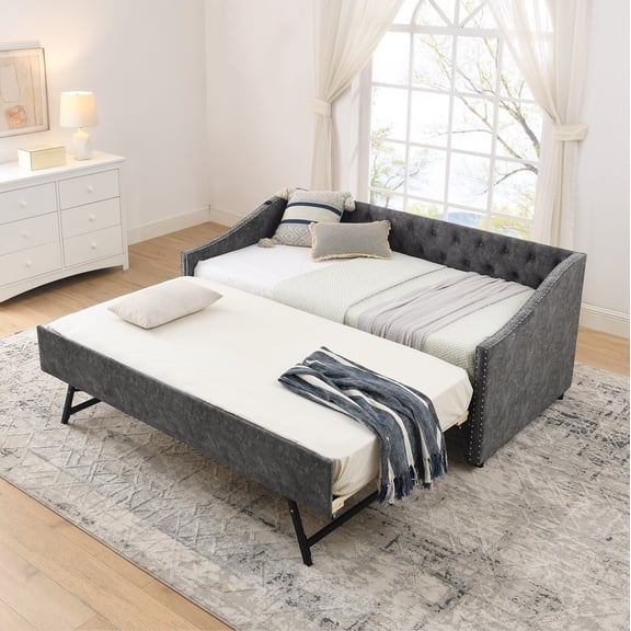 JUYG Twin Daybed with USB Charging and Pull-Out Extendable Bed