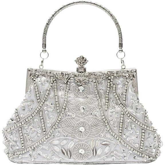 JUYGO 1920s Vintage Beaded Evening Bag for Women Pearl Clutch Bag Sequin Handbag Bridal Wedding Purse