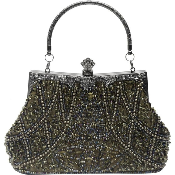 JUYGO 1920s Vintage Beaded Evening Bag for Women Pearl Clutch Bag Sequin Handbag Bridal Wedding Purse