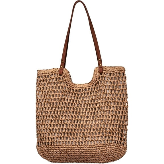 JUYGO Beach Bags for Women Straw Woven Handbag Raffia Beach Tote Mesh Woven Crochet Summer Vacation Shoulder Purse