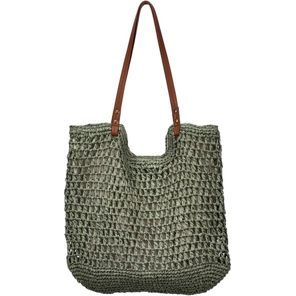 JUYGO Beach Bags for Women Straw Woven Handbag Raffia Beach Tote Mesh Woven Crochet Summer Vacation Shoulder Purse