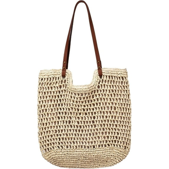 JUYGO Beach Bags for Women Straw Woven Handbag Raffia Beach Tote Mesh Woven Crochet Summer Vacation Shoulder Purse