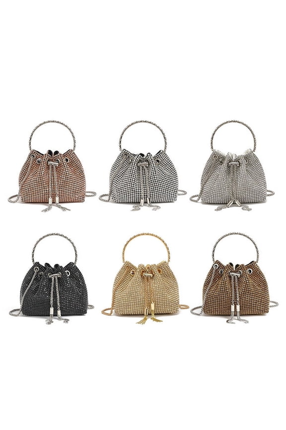 Bling Crystal Rhinestone Purse for Women,Drawstring Sparkly Clutch Handbag Tassels Crossbody Bag for Evening Wedding Party Prom