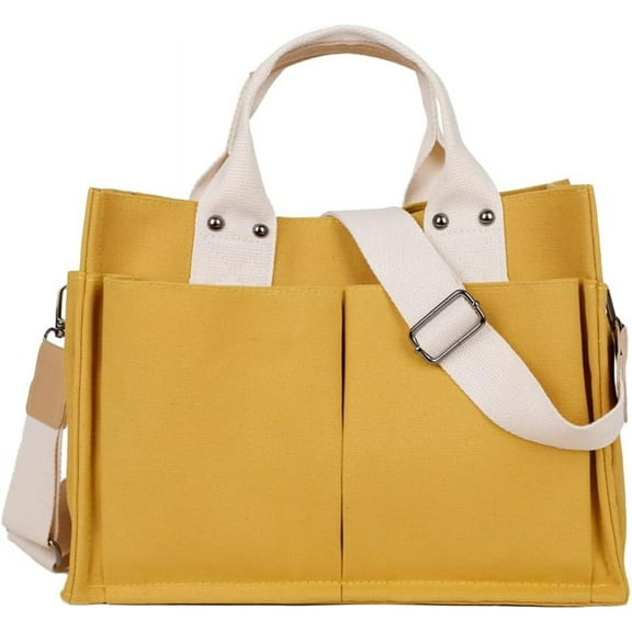 JUYGO Canvas Tote Bag Multiple Pockets Hobo Bags Women Shoulder Bag Cute Crossbody Satchels College Work Tote Handbag