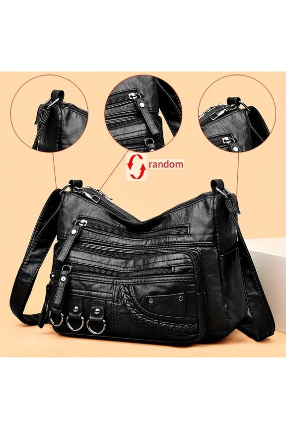 Chic Anti-theft Crossbody Bag | Women’s Retro Rivet Design with Adjustable Strap, Soft PU Leather, Solid Color & Secure Zipper