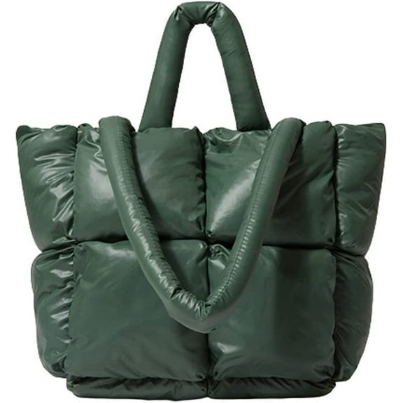 JUYGO Chic Grid Puffer Down Quilted Tote Bag for Women Lady Trendy Large Shoulder Bag Top Handle Bag