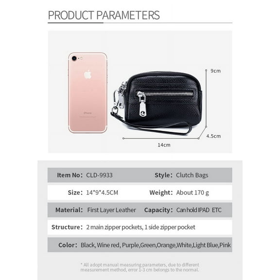 JUYGO Coin Purse for Women Genuine Leather Small Triple Zipper Coin Wallet Pouch with Removable Wristlet Strap