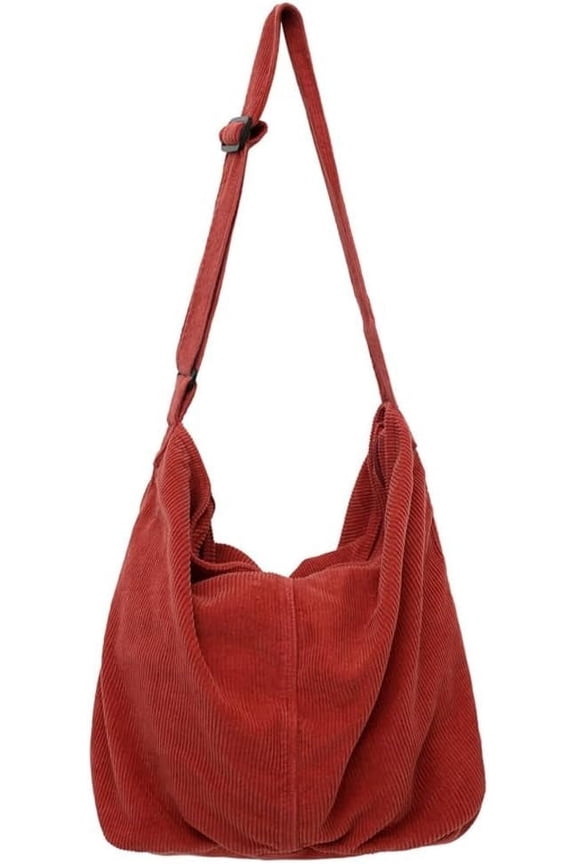 Corduroy Shoulder Bag for Women Slouchy Commute Bag Travel Work Canvas Crossbody Bag Purse