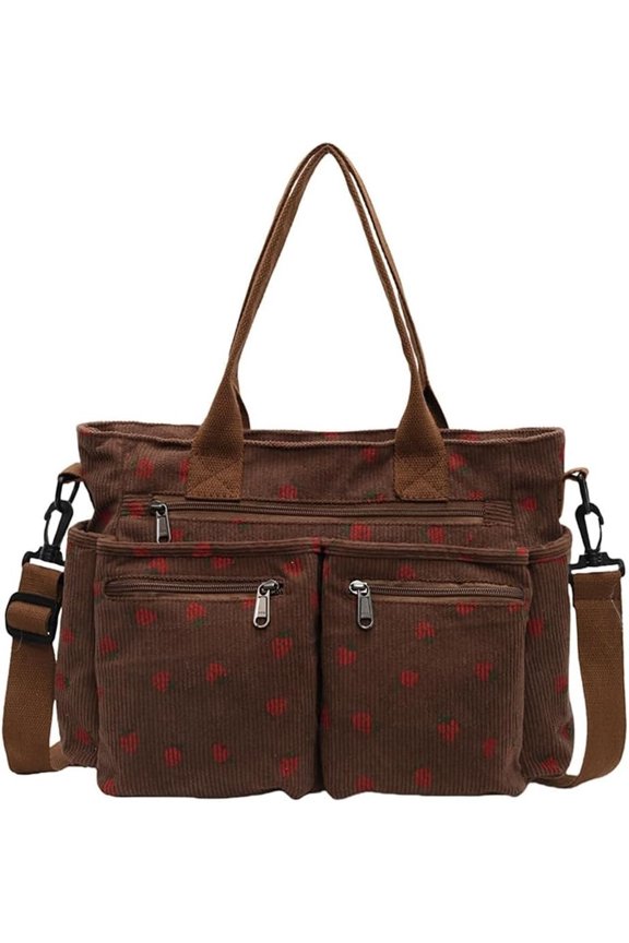 Corduroy Shoulder Bags for Women Men Strawberry Messenger Bag Slouchy Tote Handbag Casual Crossbody Bag 2025