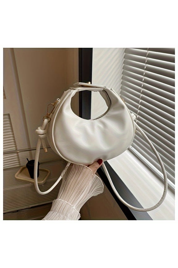 Crescent Moon Shoulder Bag PU Leather Handbag Womens Chic Dumpling Crossbody Bag With Adjustable Strap