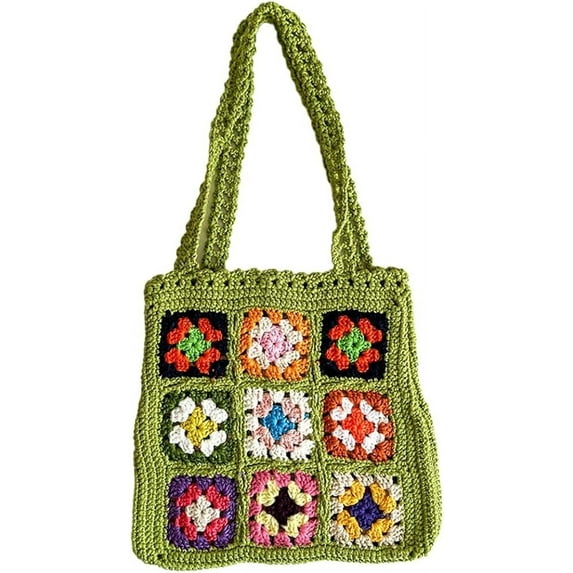 JUYGO Crochet Tote Bag for Women Cute Floral Knitted Shoulder Bag Fairy Y2k Woven Beach Shopping Bag Vocation