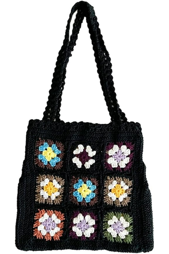 Crochet Tote Bag for Women Cute Floral Knitted Shoulder Bag Fairy Y2k Woven Beach Shopping Bag Vocation