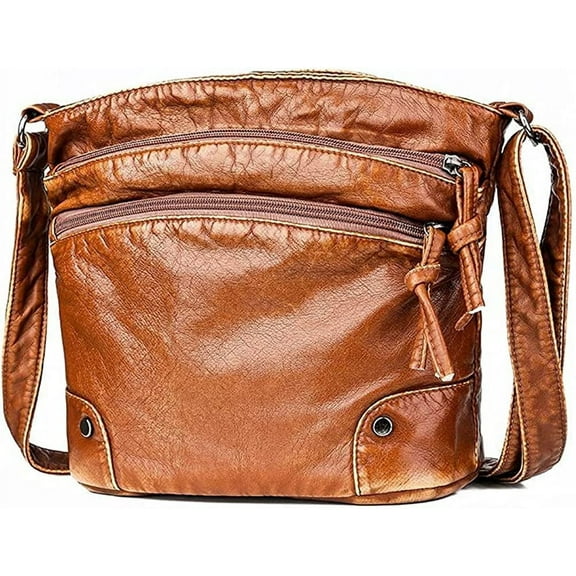 JUYGO Crossbody Bag for Women Three Zipper Pocket Single Shoulder Bag Leather Handbag Large Capacity Satchel