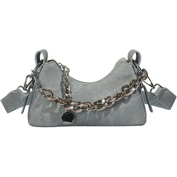 JUYGO Denim Hobo Bag for Women Shoulder Crossbody Bag Small Totes Retro Handbag Purse Top Handle Bag with Chain