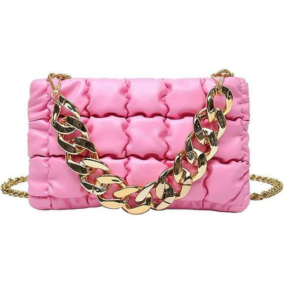 JUYGO Fashion Handbag for Women Soft Clutch Ruched Bag with Gold Chain