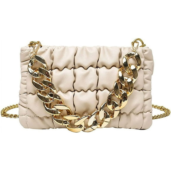 JUYGO Fashion Handbag for Women Soft Clutch Ruched Bag with Gold Chain