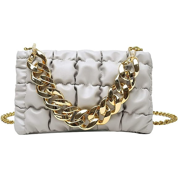 JUYGO Fashion Handbag for Women Soft Clutch Ruched Bag with Gold Chain