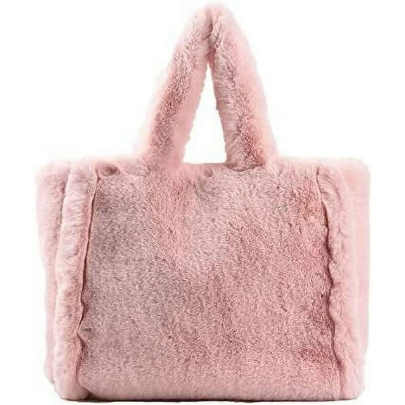 JUYGO Fashion Large Top Handle Bag for Women Fluffy Faux Fur Furry Plush Soft Hobo Tote Bag Elegant Shoulder Bag Purse