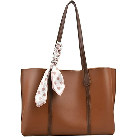 JUYGO Fashion Tote Bag for Women Chic PU Leather Large Shoulder Bag Purse Silk Scarf Pendant