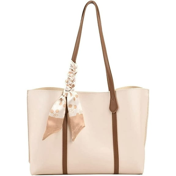 JUYGO Fashion Tote Bag for Women Chic PU Leather Large Shoulder Bag Purse Silk Scarf Pendant