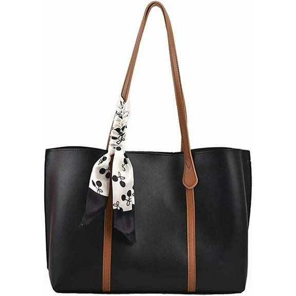 JUYGO Fashion Tote Bag for Women Chic PU Leather Large Shoulder Bag Purse Silk Scarf Pendant