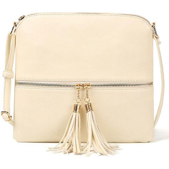 JUYGO Faux Leather Shoulder Bag for Women Large Capacity Crossbody Bag Tassel Zipper Handbag Fashion Satchel Purse