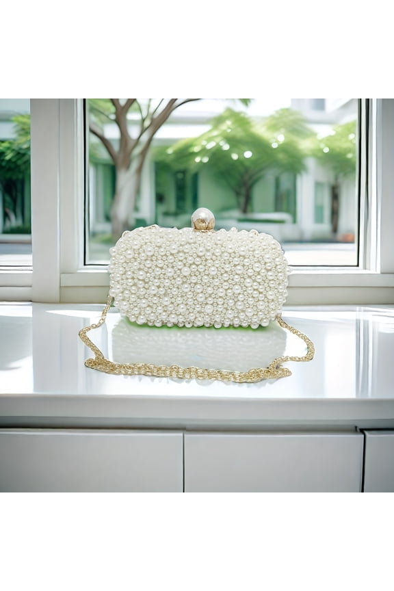 Faux Pearl Evening Clutch Luxurious Handheld Party Purse With Chain