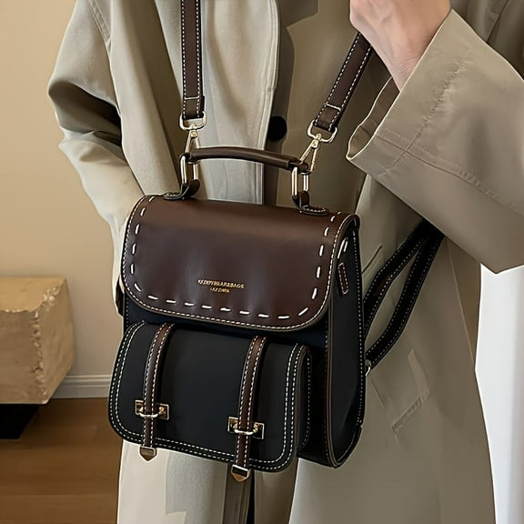 JUYGO Flap Backpack Purse Trendy Vintage Style Casual Fashion Dual-use Shoulder And Handbag Retro Brown PU Leather Schoolbag