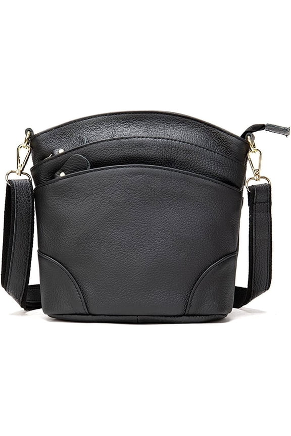 Genuine Leather Shoulder Bag Triple Zipper Pocket Crossbody Bag Retro Satchel Large Capacity Handbag Commuter Purse