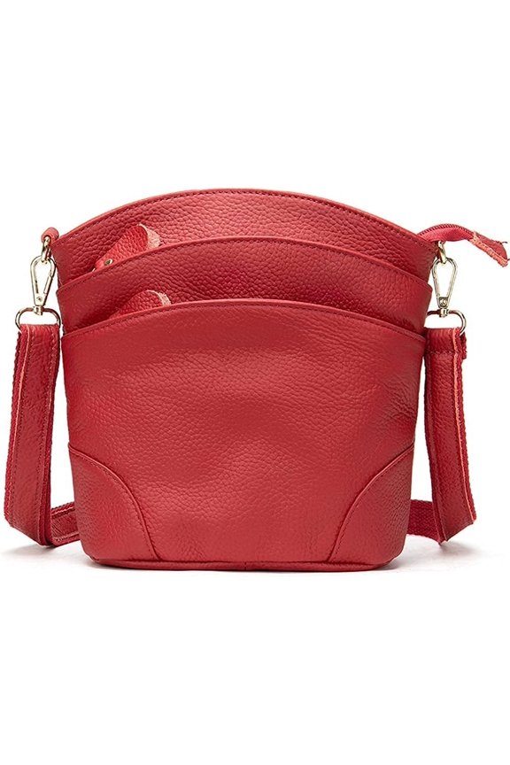 Genuine Leather Shoulder Bag Triple Zipper Pocket Crossbody Bag Retro Satchel Large Capacity Handbag Commuter Purse