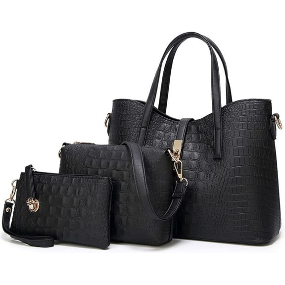 JUYGO Handbag for Women Crocodile Pattern Bussiness Bags Fashion Tote Bag Shoulder Bag Purse 3pcs
