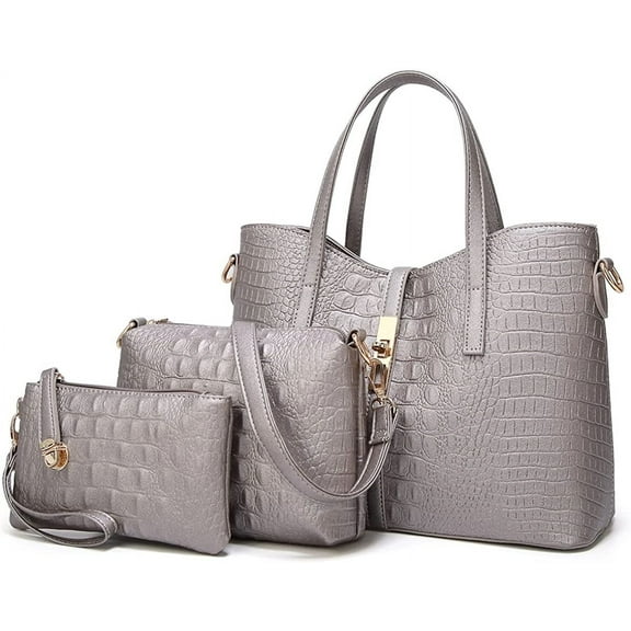 JUYGO Handbag for Women Crocodile Pattern Bussiness Bags Fashion Tote Bag Shoulder Bag Purse 3pcs