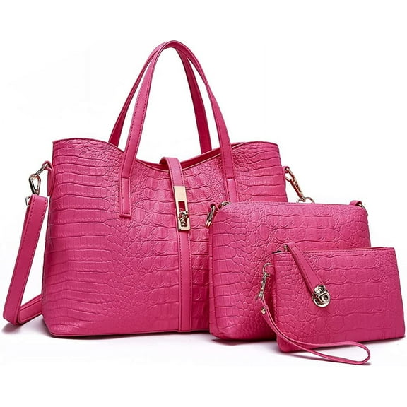 JUYGO Handbag for Women Crocodile Pattern Bussiness Bags Fashion Tote Bag Shoulder Bag Purse 3pcs