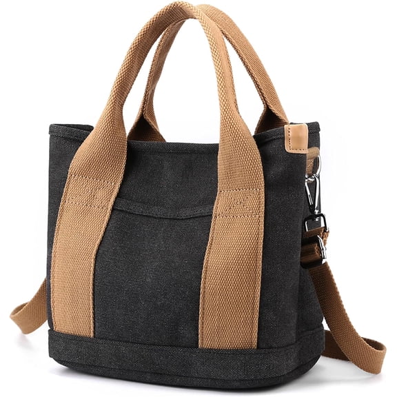 JUYGO Handbag for Women Small Multi-Pockets, Canvas Mini Tote Shoulder Bags with Zipper, Satchel Hobo Bag for Travel Work