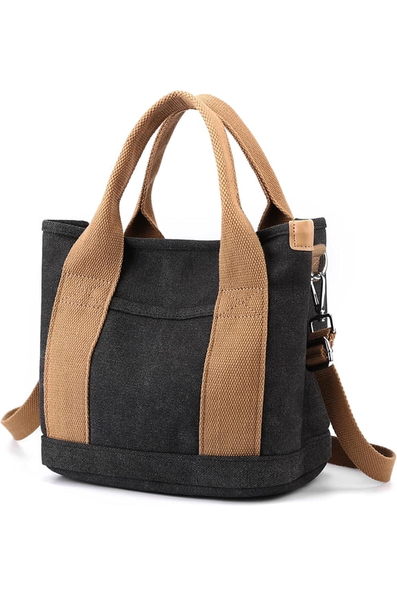 Handbag for Women Small Multi-Pockets, Canvas Mini Tote Shoulder Bags with Zipper, Satchel Hobo Bag for Travel Work