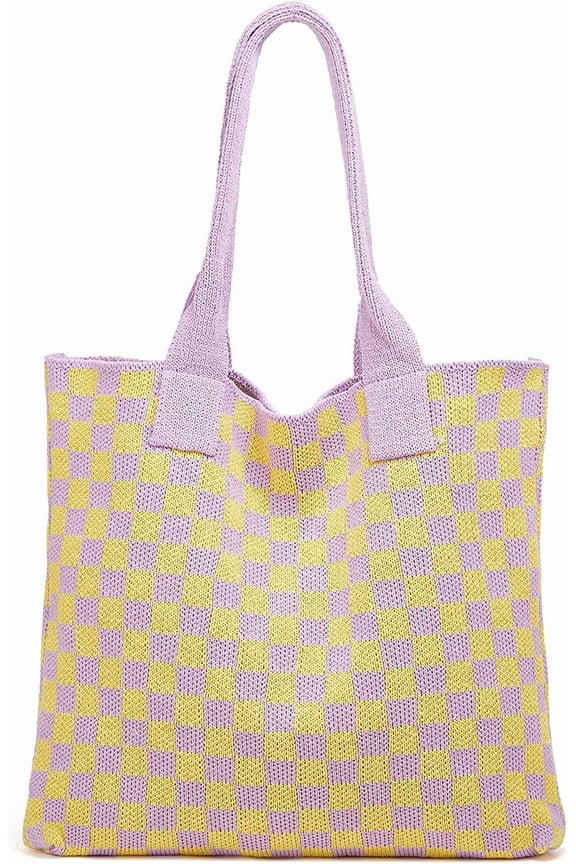 Knit Shoulder Bag for Women Plaid Hobo Bag Chic Checkboard Satchel Purse for Work School 2022