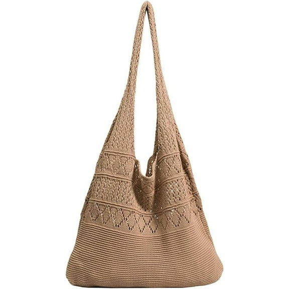 JUYGO Knit Tote Bag for Women Crochet Shoulder Bag Retro Large Capacity Handbag Aesthetic Tote Bag Summer Hobo Bag