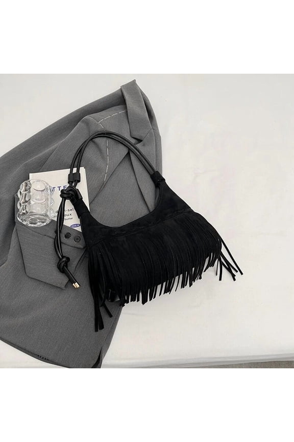 Korean Retro Tassel Shoulder Bag for Women New Popular Versatile Nubuck Leather Crossbody Bag Fashion Commuter Handbags