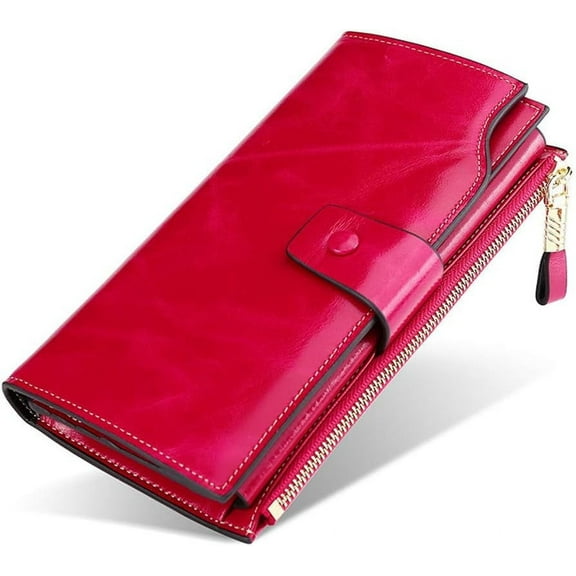 JUYGO Long Wallets for Women, RFID Blocking Credit Card Organizer, Genuine Leather Clutch Trendy Purses (Brown)