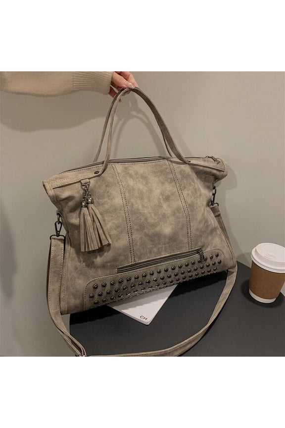 Matte Leather Women Tote Bags Tassel Design Female Shoulder Bag Big Suede Shopper Handbag Lady Large Travel Rivet Messenger Bag