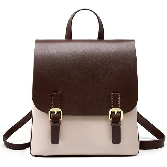 JUYGO Mini Leather Backpack for Women, Ladies Small Backpack Purse, Sleek Handbag Travel Daypack, Beige