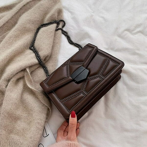 JUYGO New Fashion Rivet Chains Shoulder Bags for Women Solid Color PU Leather Crossbody Purse Female Handbag Totes Pouch