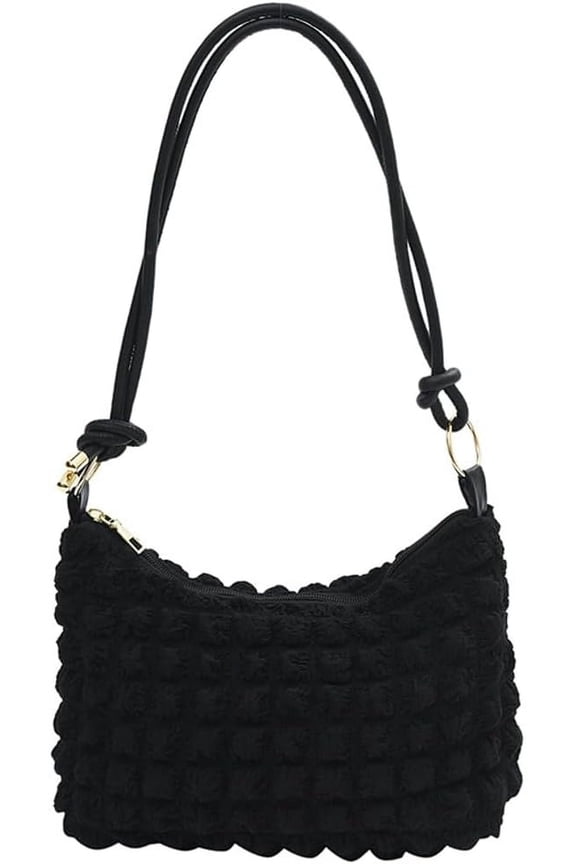 Nylon Hobo Bag for Women Soft Shoulder Bag Bubble Pleated Handbag Zipper Casual Totes Purse Knotted Top Handle Bag