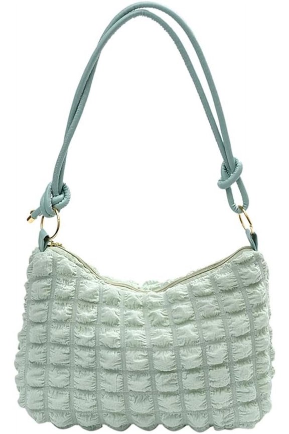 Nylon Hobo Bag for Women Soft Shoulder Bag Bubble Pleated Handbag Zipper Casual Totes Purse Knotted Top Handle Bag