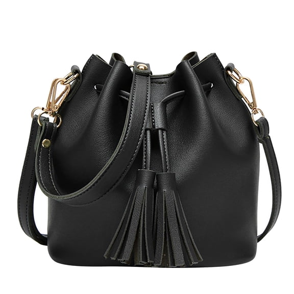 JUYGO PU Leather Bucket Bags and Purses for Women Drawstring Hobo Shoulder Handbags olid Color Single Shoulder Women's Tassel Messenger Drawstring Crossbody Bag with Chain Strap