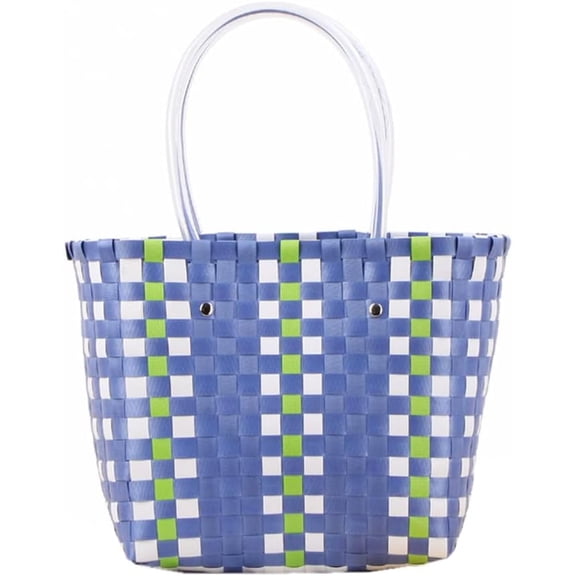 JUYGO Plastic Baskets with Handles Shelf Organizers Basket Storage Home Kitchen Handbag Woven Summer Tote Bag