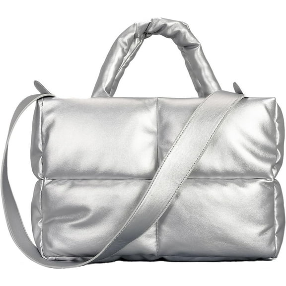 JUYGO Puffer Tote Bag, Puffy Bags for Women Light Winter Down Cotton Padded Quilted Tote Bag Shoulder Handbags Purse