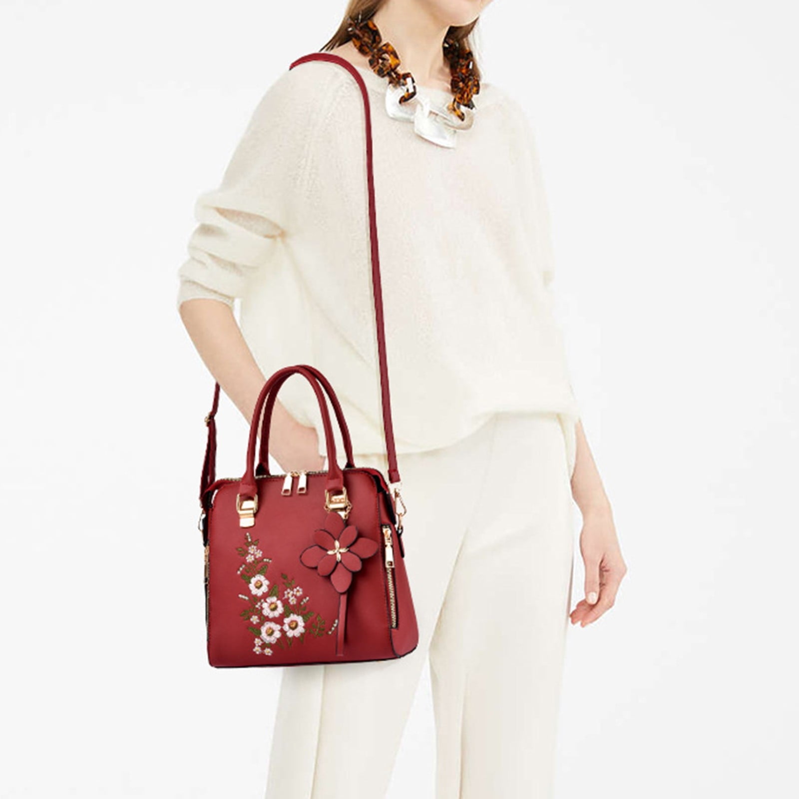 JUYGO Purses and Handbags Women Embroidery Top Handle Purse Satchel Ladies Shoulder Messenger Tote Bags Crossbody Bag for Middle Aged Simple One Shoulder Crossbody