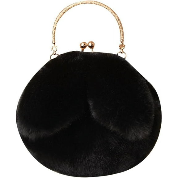 JUYGO Rabbit Furry Purse for Women Fuzzy Faux Fur Tote Handbag Cute Soft Fluffy Small Clutch Bag